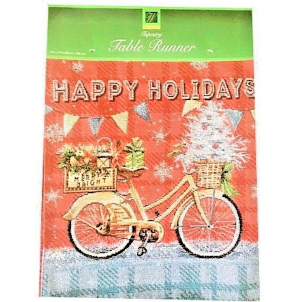 Christmas Table Runner 13x72" Winter Bicycle Holiday Tapestry Windham Home